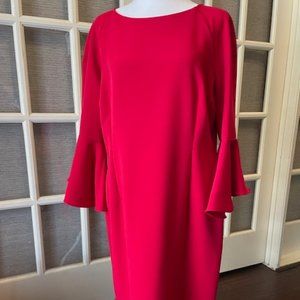 Tahari bell sleeves dress, color red, size 14 petite
